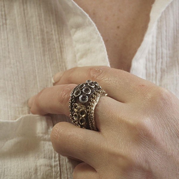 sterling silver Double Octopus ring - Zulasurfing Studios