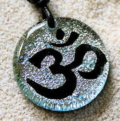 Dichroic Glass pendant OM Aum Yoga Reiki Hindu Charm - Zulasurfing Jewelry

