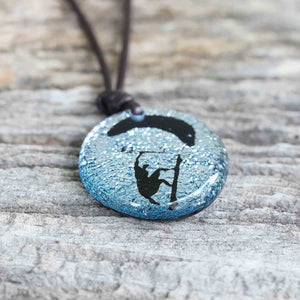 Kiteboarding Necklace Kitesurfing Jewelry Silver Color Dichroic Glass Pendant