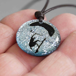 Kiteboarding Necklace Kitesurfing Jewelry Silver Color Dichroic Glass Pendant