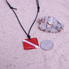 Diver down flag fused glass pendant on leather cord — detail view