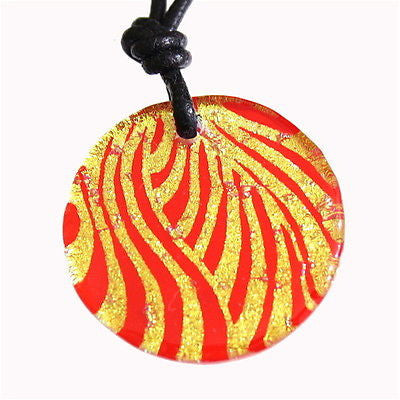 Modern design gold on red fused dichroic glass pendant 8G - Zulasurfing Jewelry
