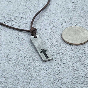 Men's Cross Necklace Christian Rustic Jewelry Pewter Pendant