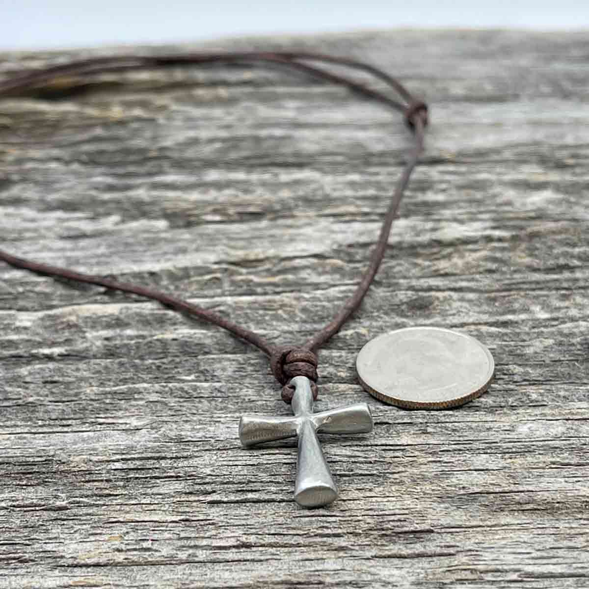 Surfer Necklace Men's Cross Pewter Pendant Rustic Christian Jewelry