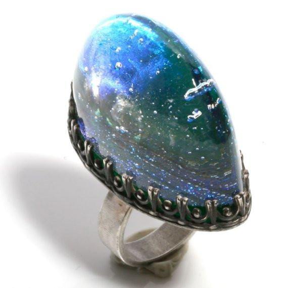 One of a Kind Sterling Silver and Dichroic glass size 7 ring - Zulasurfing Jewelry
 - 2