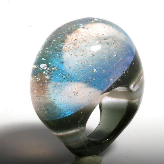 Outragous Dichroic Silver Color Glass ring size 4.5 - Zulasurfing Jewelry
 - 1