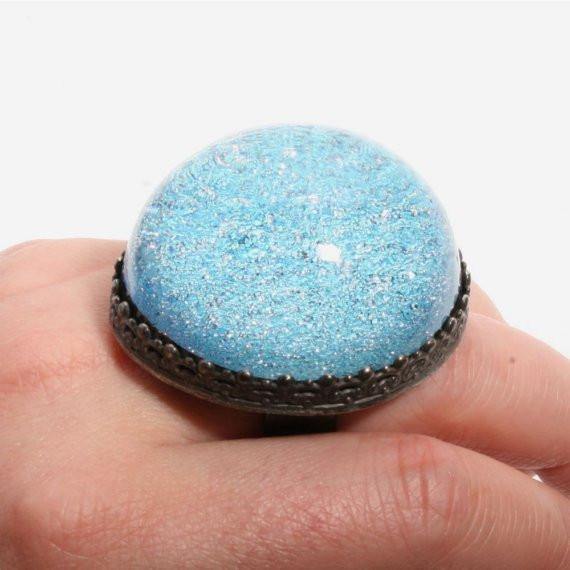 Larger than life Dichroic glass in Sterling silver cocktail ring - Zulasurfing Jewelry
 - 3