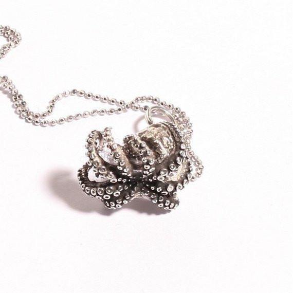 925 Sterling Silver Hand Made baby Octopus Organic Pendant - Zulasurfing Jewelry
 - 2