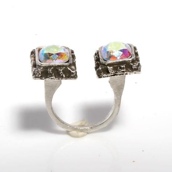 Square and Swarovski crystal ring - Zulasurfing Jewelry
 - 1