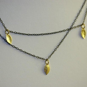 Blackened Silver Necklace with 18k Gold Vermeil Leaves - Zulasurfing Jewelry
 - 1