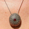 Sea Urchin Necklace Sterling silver with a Burgandy Ruby stone - Zulasurfing Jewelry
 - 1