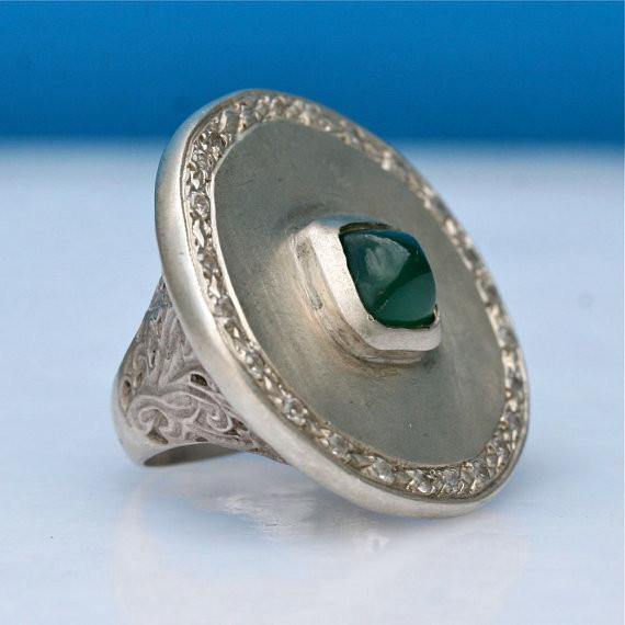 Sterling silver and Chrysoprase ring with cz's size 6.5 - Zulasurfing Jewelry
 - 2