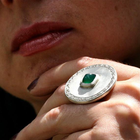 Sterling silver and Chrysoprase ring with cz's size 6.5 - Zulasurfing Jewelry
 - 3