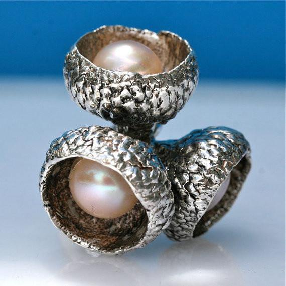 Exquisite Sterling silver & pearl acorn ring size 6.5 - Zulasurfing Jewelry
 - 1