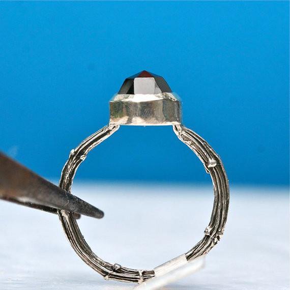 Sterling silver branch engagement ring with a rose cut black spinel - Zulasurfing Jewelry
 - 2