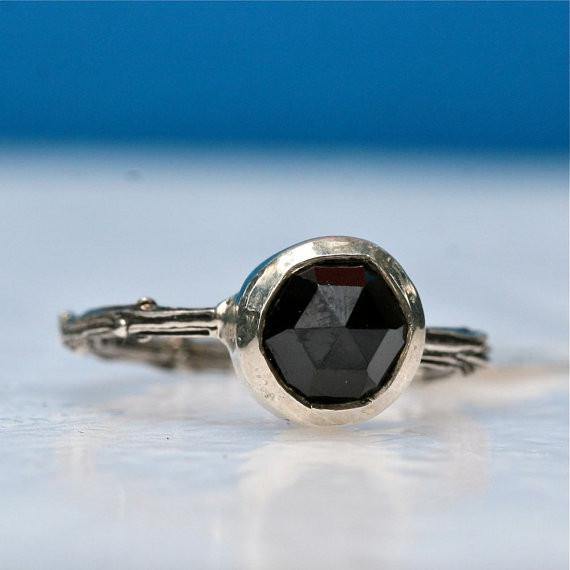 Sterling silver branch engagement ring with a rose cut black spinel - Zulasurfing Jewelry
 - 1