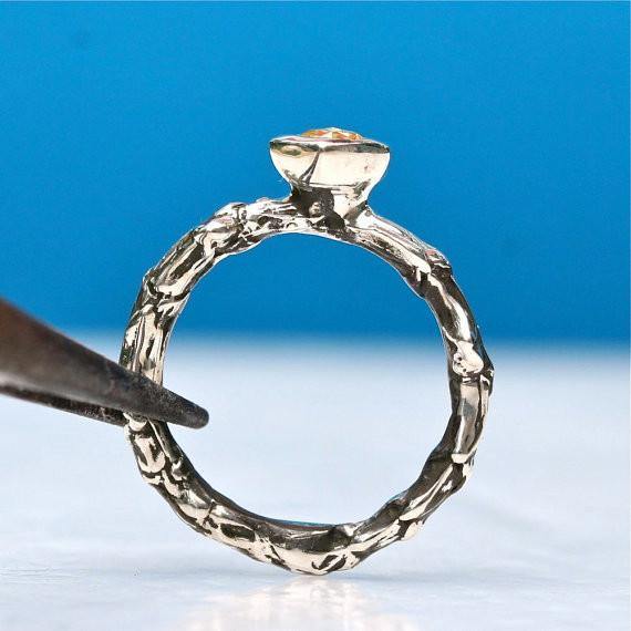 Sterling silver bush branch ring & yellow rose cut diamond engagement ring - Zulasurfing Jewelry
 - 3