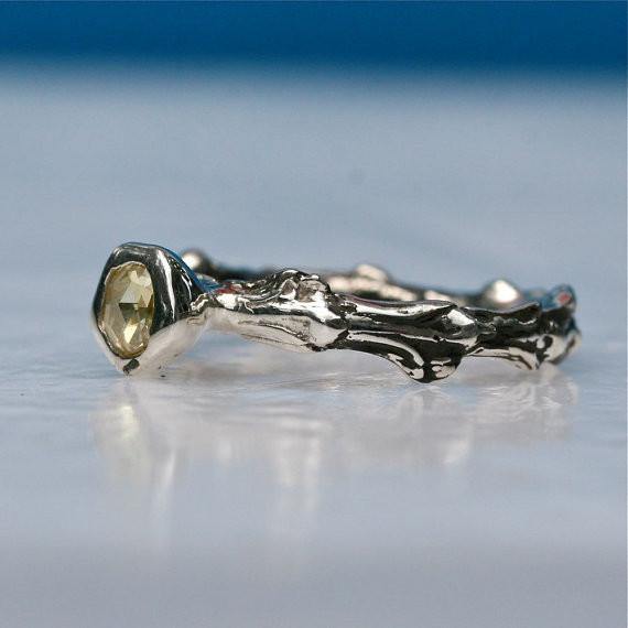 Sterling silver bush branch ring & yellow rose cut diamond engagement ring - Zulasurfing Jewelry
 - 4
