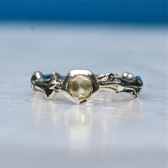 Sterling silver bush branch ring & yellow rose cut diamond engagement ring - Zulasurfing Jewelry
 - 1