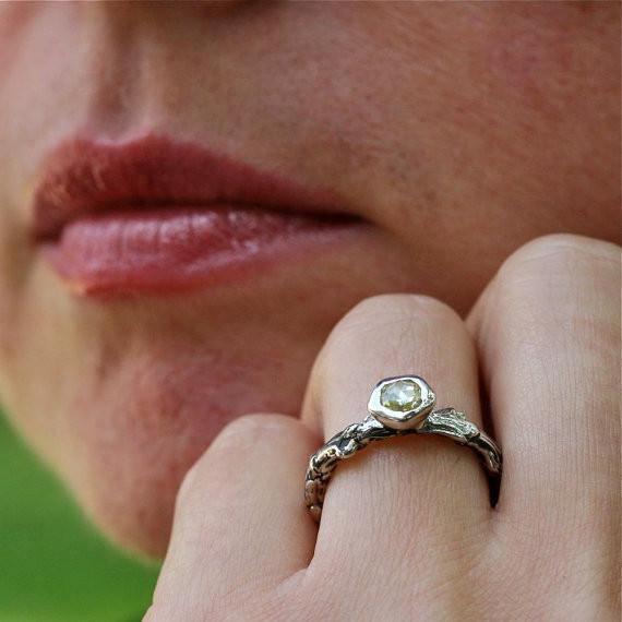Sterling silver bush branch ring & yellow rose cut diamond engagement ring - Zulasurfing Jewelry
 - 2