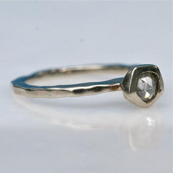 Gorgeous 14k white gold and beautiful clear rose cut diamond engagement ring size 5 1/4 - Zulasurfing Jewelry
 - 4