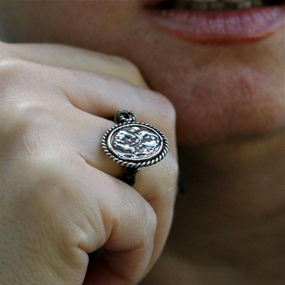 Sterling silver & vintage sterling silver italian coin adjustable ring - Zulasurfing Jewelry
 - 1