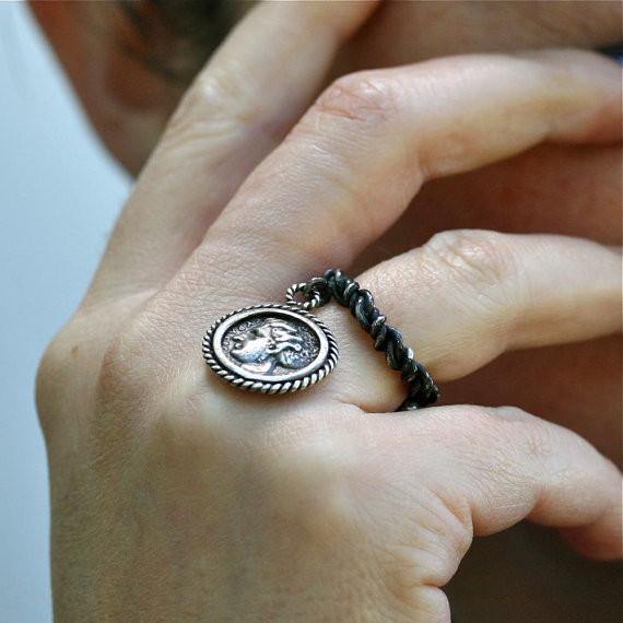 Sterling silver & vintage sterling silver italian coin adjustable ring - Zulasurfing Jewelry
 - 2