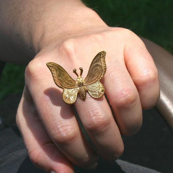 Amazing Movable brass butterfly on a sterling silver band ring size 6 - Zulasurfing Jewelry
 - 1