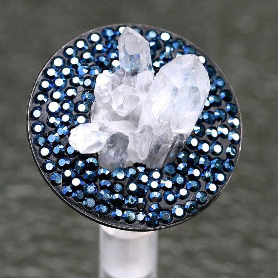 Rhodium plated silver ring with Rock crystal & swarovski crystals - Zulasurfing Jewelry
 - 1