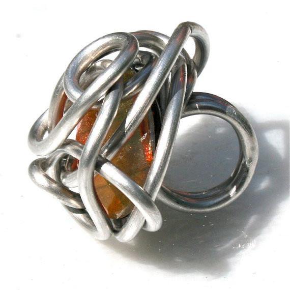 One of a kind dichroic glass and aluminum wire wrapped ring size 7.5 - Zulasurfing Jewelry
 - 2