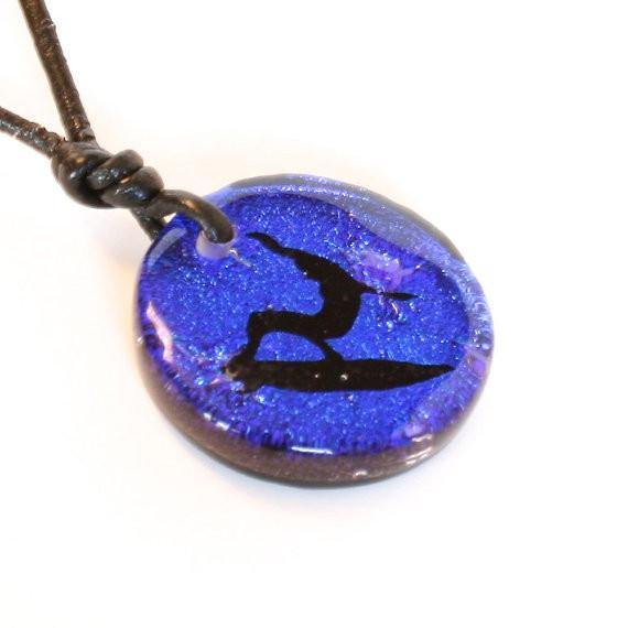 Surfer Necklace with blue Dichroic glass Pendant - Zulasurfing Jewelry
 - 2