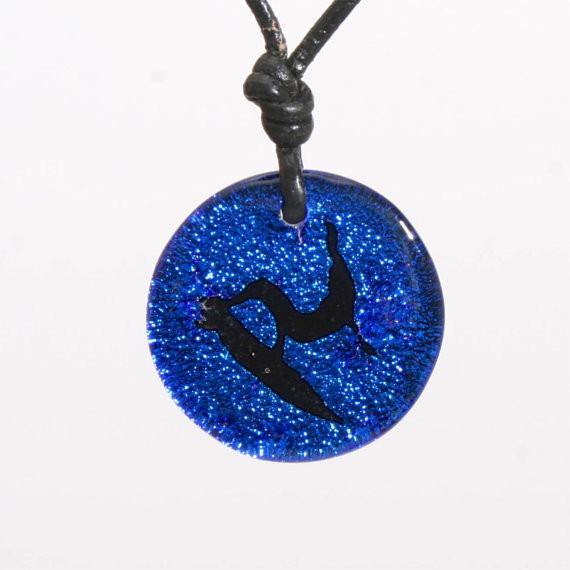 Surfer Necklace with blue Dichroic glass Pendant - Zulasurfing Jewelry
 - 1
