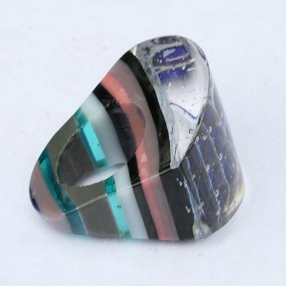 Dichroic glass Cocktail Blue Color Hand Carved ring size 6.5 - Zulasurfing Jewelry
 - 2