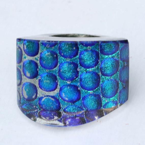 Dichroic glass Cocktail Blue Color Hand Carved ring size 6.5 - Zulasurfing Jewelry
 - 5