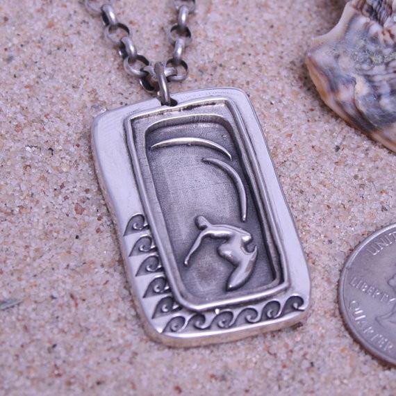 Surfer Necklace silver Pendant -