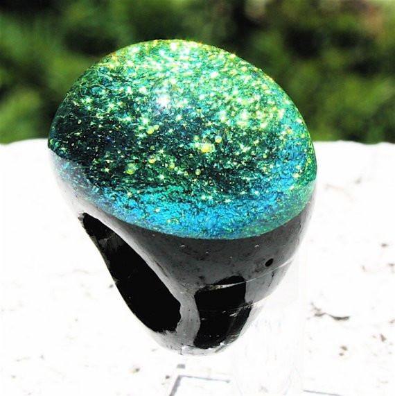 Amazing Glass Ring Chunky Round Dichroic Glass ring gold color size 8 - Zulasurfing Jewelry
 - 1