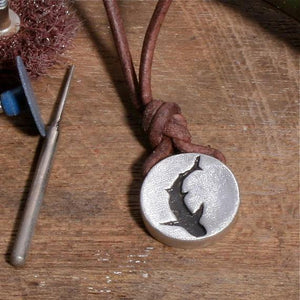 Round silver dichroic glass shark necklace - Zulasurfing Jewelry
 - 2