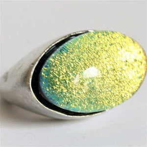 Amazing Rhodium Plated Ring with Fused Dichroic Glass Gold Color size 6 - Zulasurfing Jewelry
 - 1