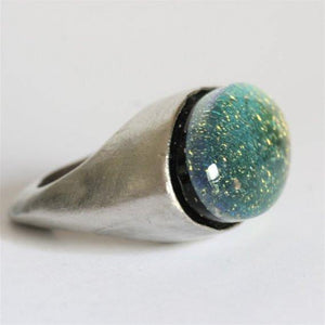 Amazing Rhodium Plated Ring with Fused Dichroic Glass Gold Color size 6 - Zulasurfing Jewelry
 - 4