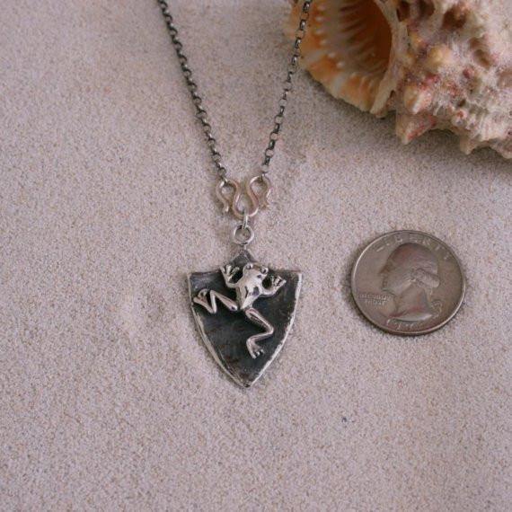 Sterling Silver Frog Shield Necklace - Zulasurfing Jewelry
 - 2