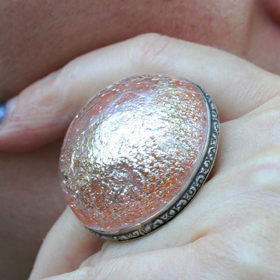 Huge hand made Sterling silver ring size 6 with Dichroic Glass - Zulasurfing Jewelry
 - 3