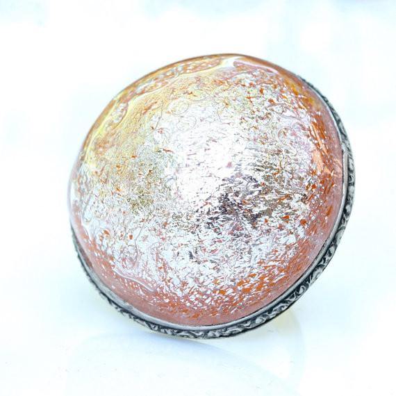 Huge hand made Sterling silver ring size 6 with Dichroic Glass - Zulasurfing Jewelry
 - 1