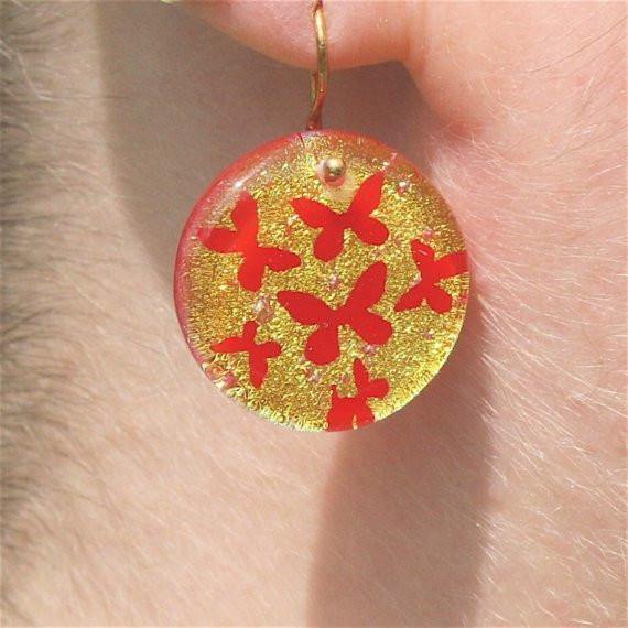 Dichroic Glass Earrings Butterfly Design Gold Color fused glass - Zulasurfing Jewelry
 - 1