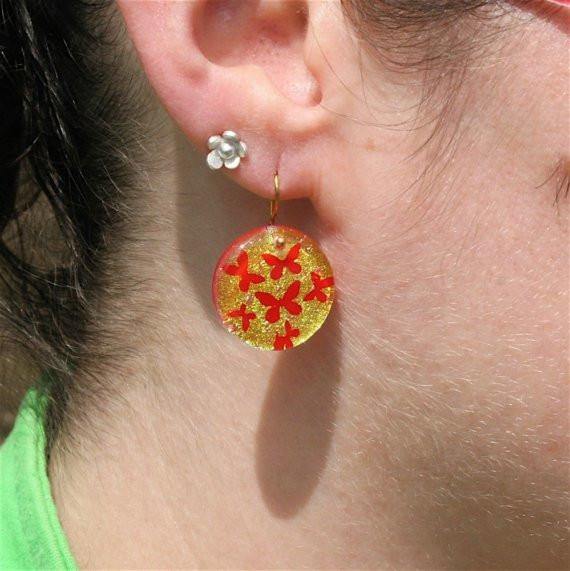 Dichroic Glass Earrings Butterfly Design Gold Color fused glass - Zulasurfing Jewelry
 - 2