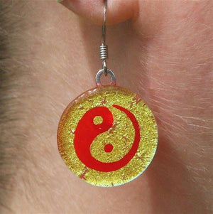 Chinese Yin Yang gold color fused dichroic glass earrings - Zulasurfing Jewelry
 - 1