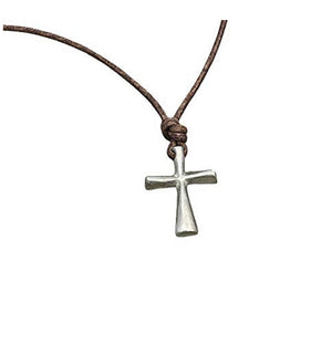 Surfer Necklace Men's Cross Pewter Pendant Rustic Christian Jewelry