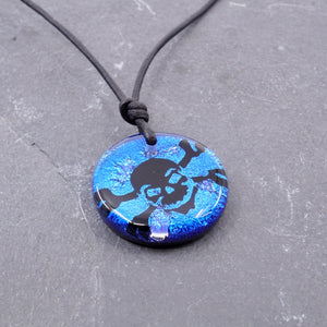 Skull Jewelry Surfer Necklace Silver Fused Dichroic Glass Pendant