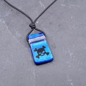 Skull Jewelry Surfer Necklace Fused Dichroic Glass Pendant leather Cord