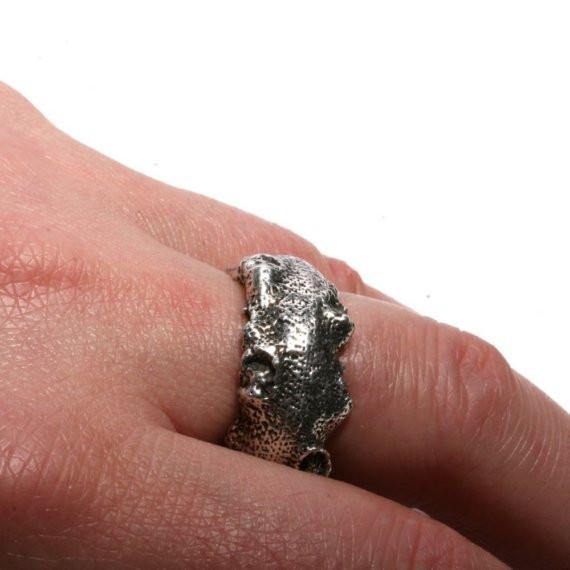 Close-up of coral texture on sterling silver octopus ring