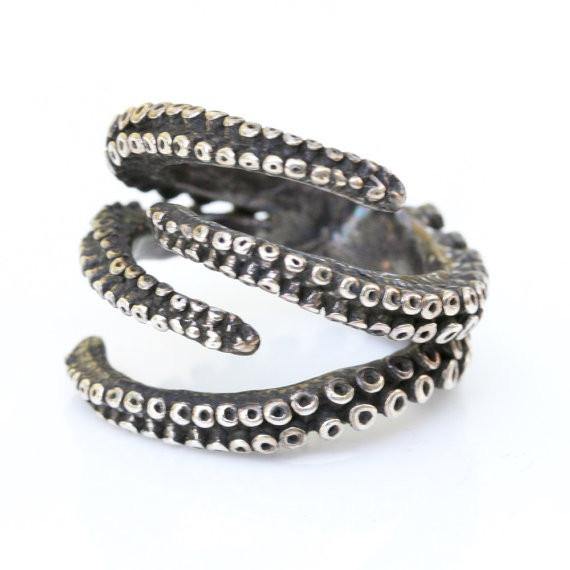 Octopus tentacle claw ring, side angle showing claw detail